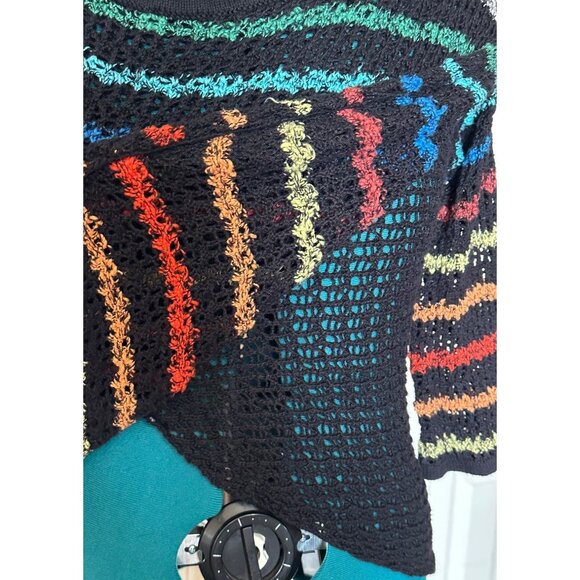 Women's Striped Wrap Stretch See-Through Sweater Cotton Blend Size M/32" Chest - Picture 3 of 12